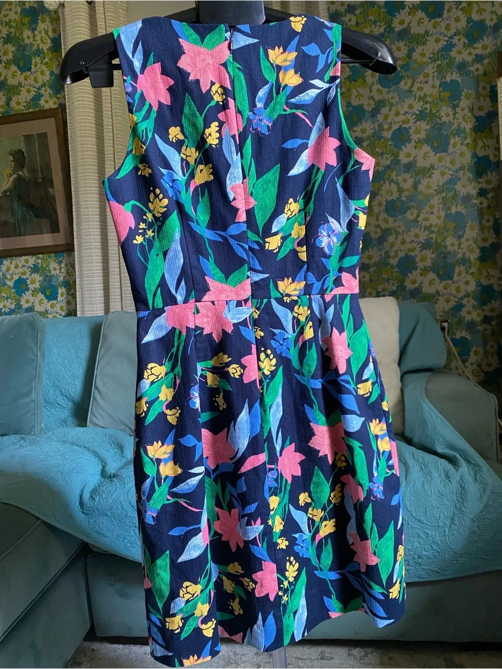J. Crew Navy Floral Mini Dress with Pink & Green Bloom